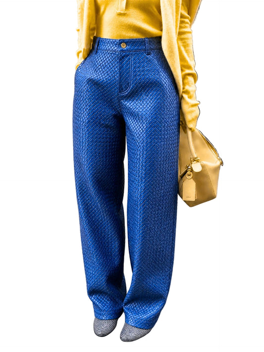 Genuine Lambskin Leather Hand-Woven Wide Leg Pant