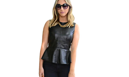 Genuine Lambskin Leather Sleeveless Tank Top