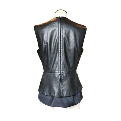 Genuine Lambskin Leather V-neck Top
