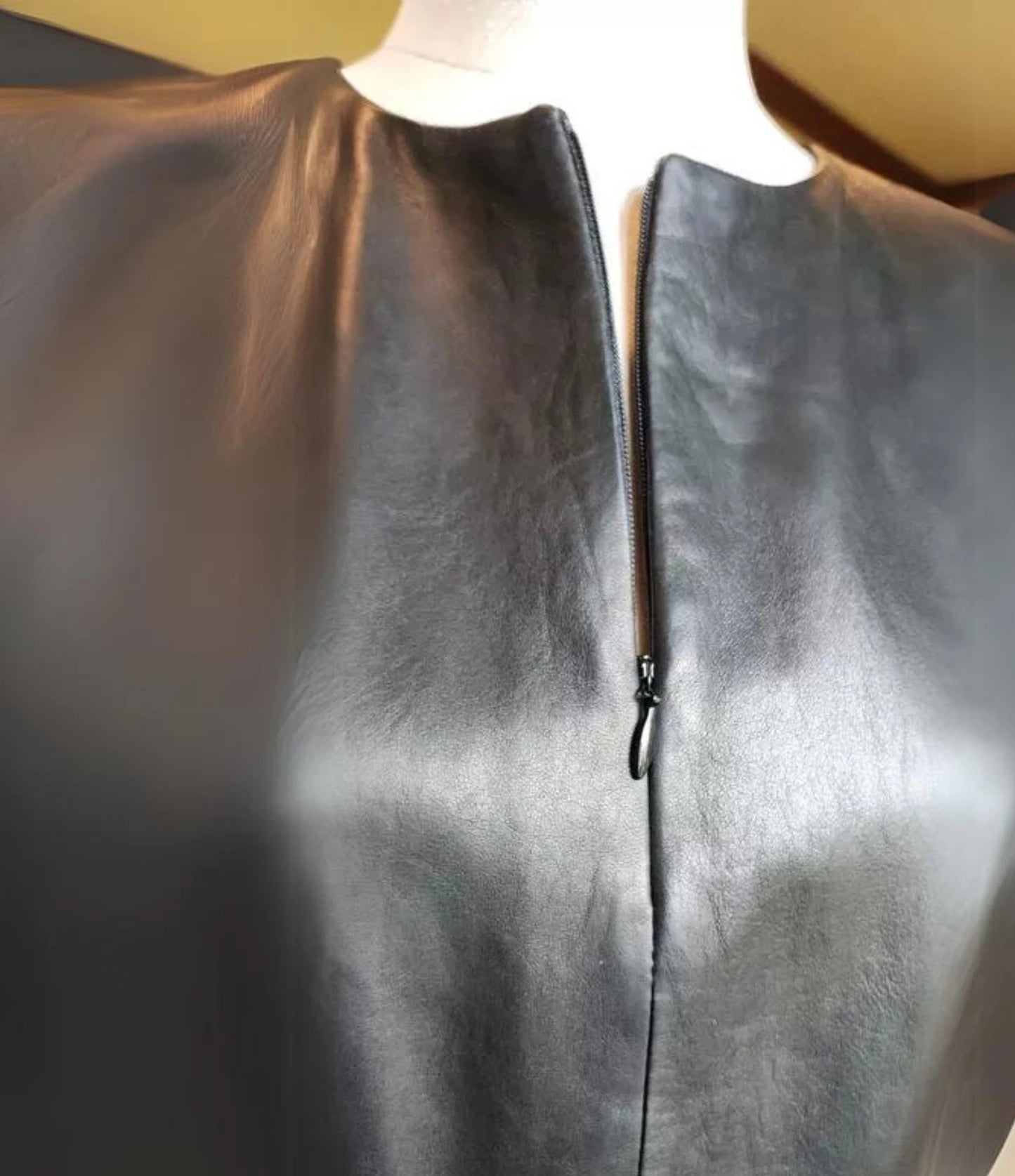 Genuine Lambskin Leather V-neck Top