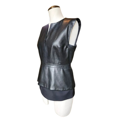Genuine Lambskin Leather V-neck Top