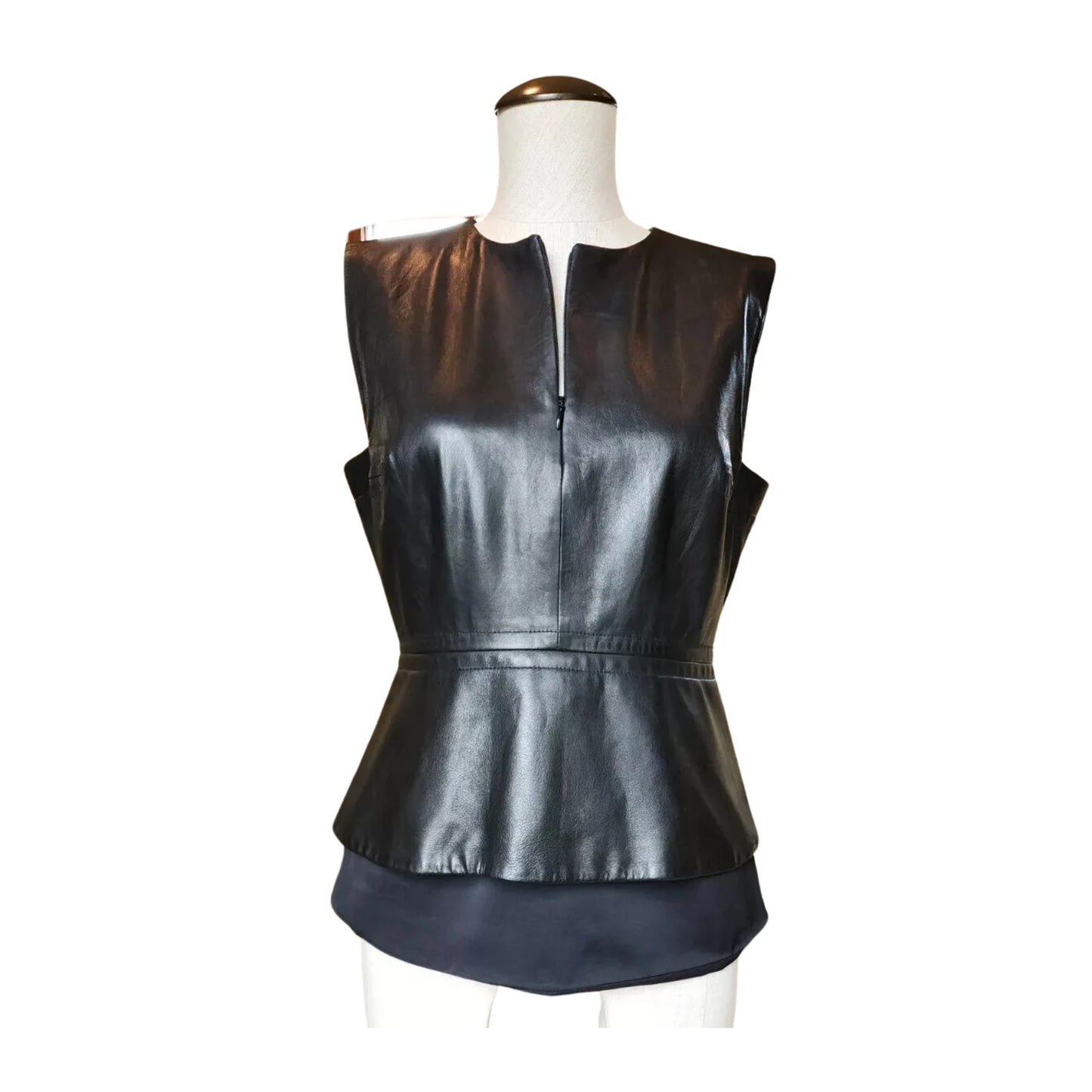 Genuine Lambskin Leather V-neck Top