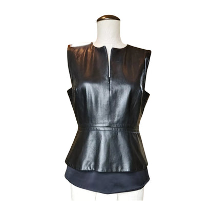 Genuine Lambskin Leather V-neck Top