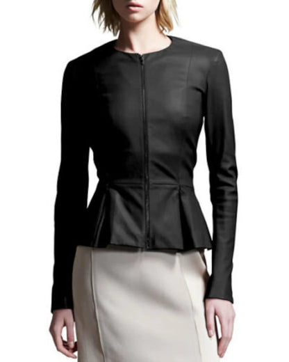 Genuine Lambskin Leather Peplum