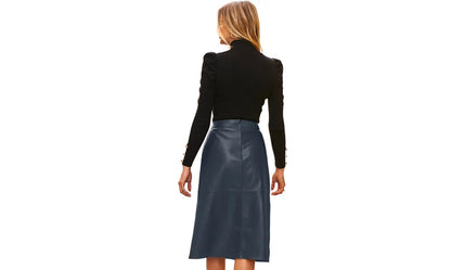 Genuine Lambskin Leather Midi Skirt