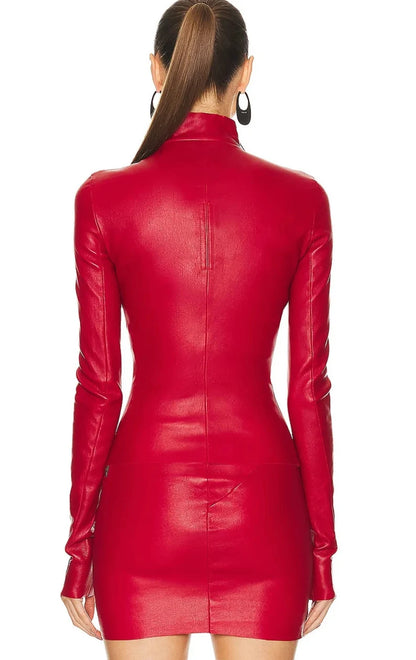 Red Lambskin Leather Mini Dress