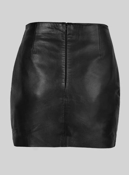 Genuine Lambskin Leather Mini Skirt with Side Buckle Straps