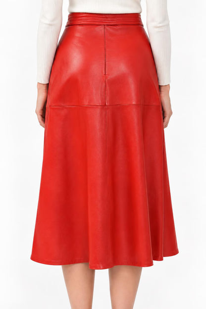 Genuine Lambskin Leather Wrap Skirt