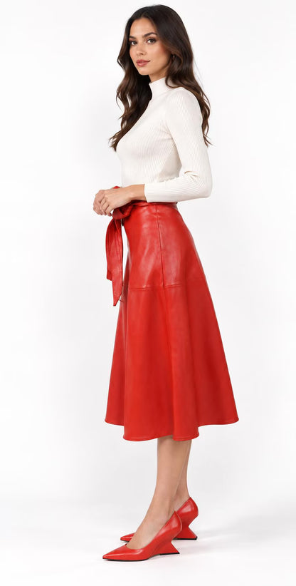 Genuine Lambskin Leather Wrap Skirt