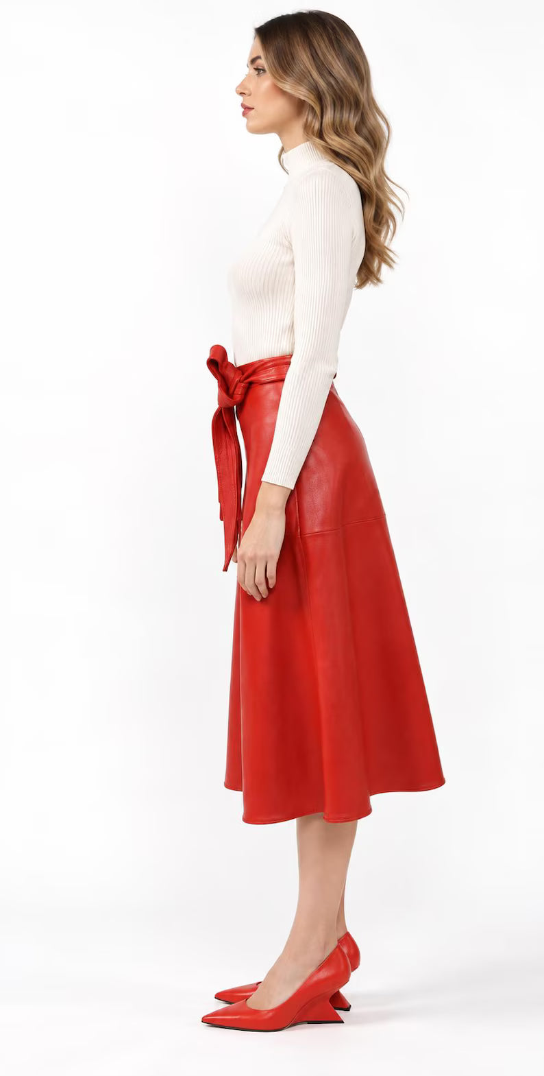 Genuine Lambskin Leather Wrap Skirt