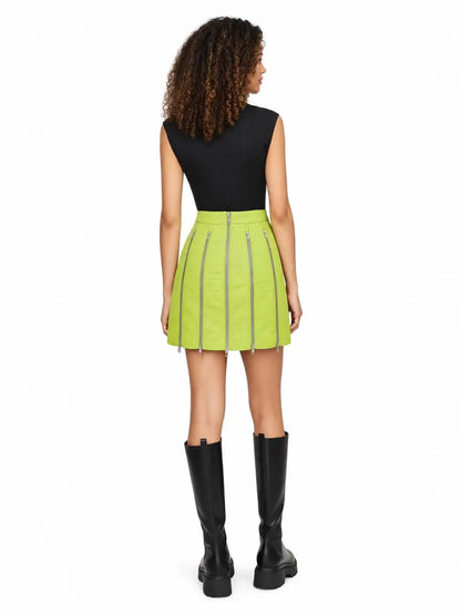 Genuine Lambskin Leather Mini Skirt | Convertible Zip Flare Skirt