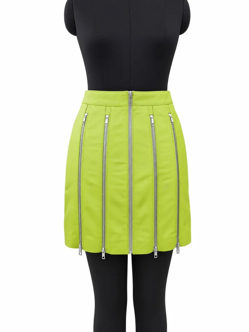 Genuine Lambskin Leather Mini Skirt | Convertible Zip Flare Skirt