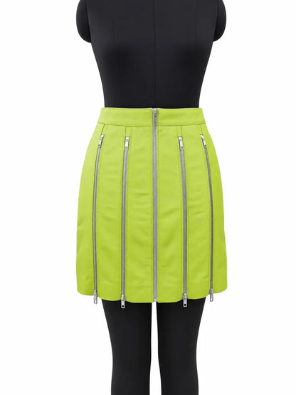 Genuine Lambskin Leather Mini Skirt | Convertible Zip Flare Skirt