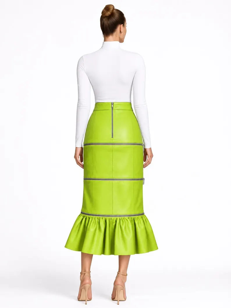 Convertible Lambskin Leather Maxi Skirt | Zip-Off Panel Skirt