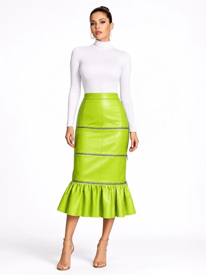 Convertible Lambskin Leather Maxi Skirt | Zip-Off Panel Skirt