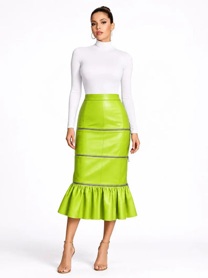 Convertible Lambskin Leather Maxi Skirt | Zip-Off Panel Skirt