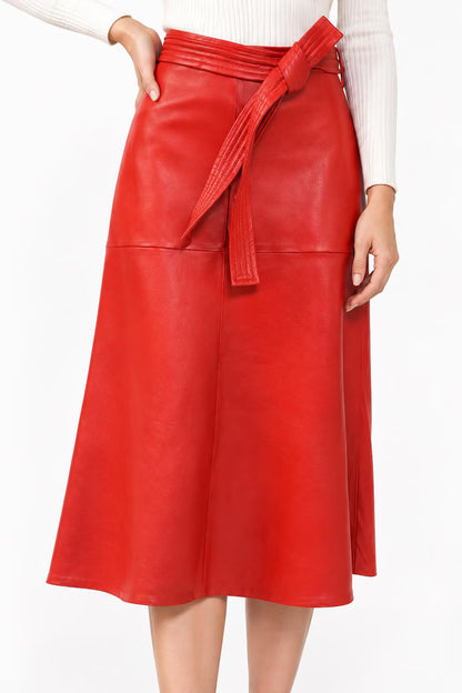 Genuine Lambskin Leather Wrap Skirt
