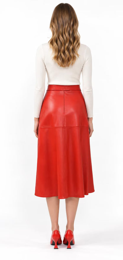 Genuine Lambskin Leather Wrap Skirt