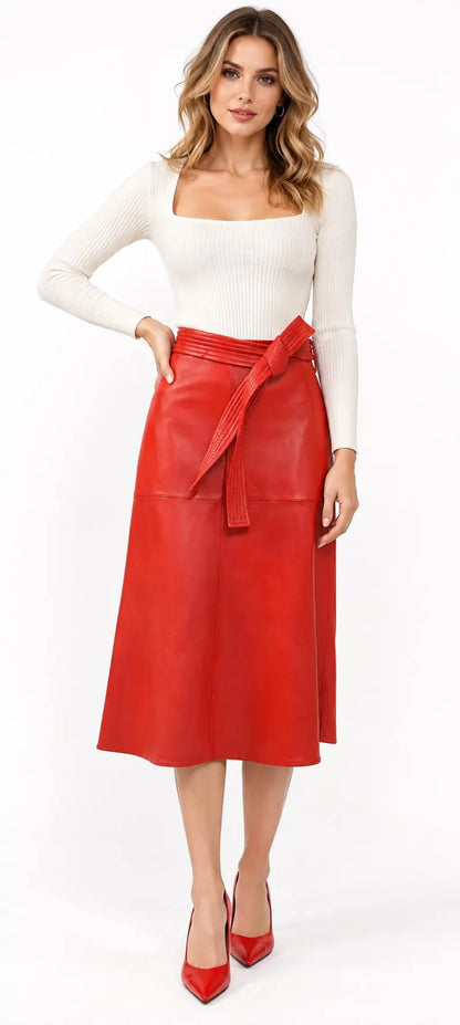 Genuine Lambskin Leather Wrap Skirt