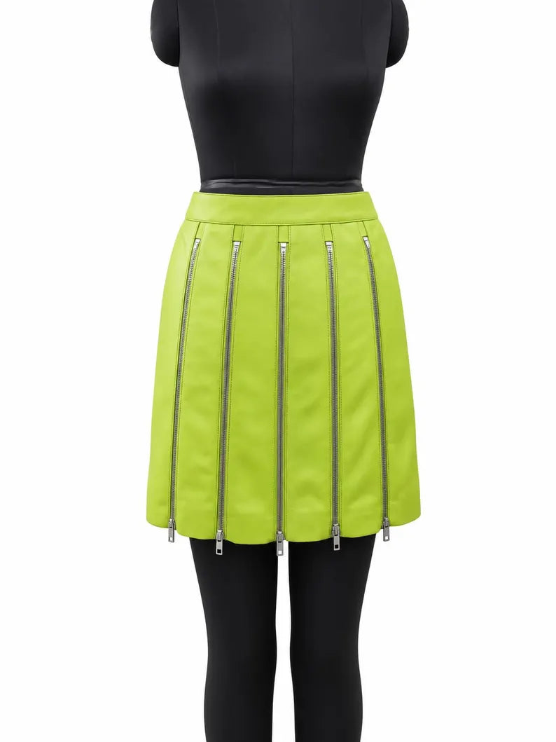 Genuine Lambskin Leather Mini Skirt | Convertible Zip Flare Skirt