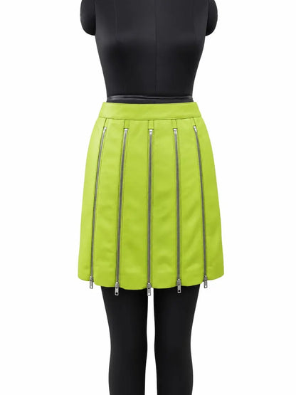 Genuine Lambskin Leather Mini Skirt | Convertible Zip Flare Skirt