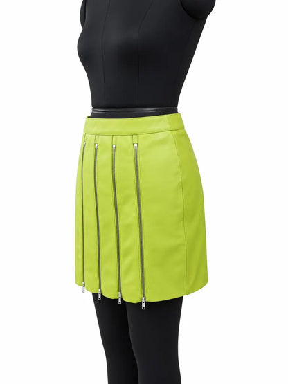 Genuine Lambskin Leather Mini Skirt | Convertible Zip Flare Skirt